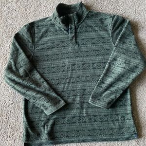 LL Bean Fleece Aztec 1/4 Snap Hunter Green Men L